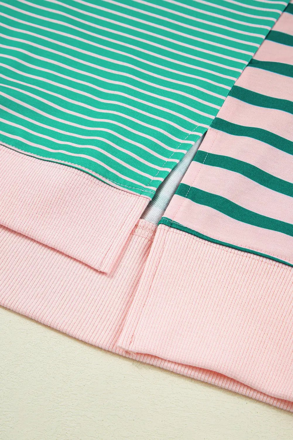 Green Stripe Color Block Exposed Seam Plus Size Sweatshirt Dear-Lover Dropshipping